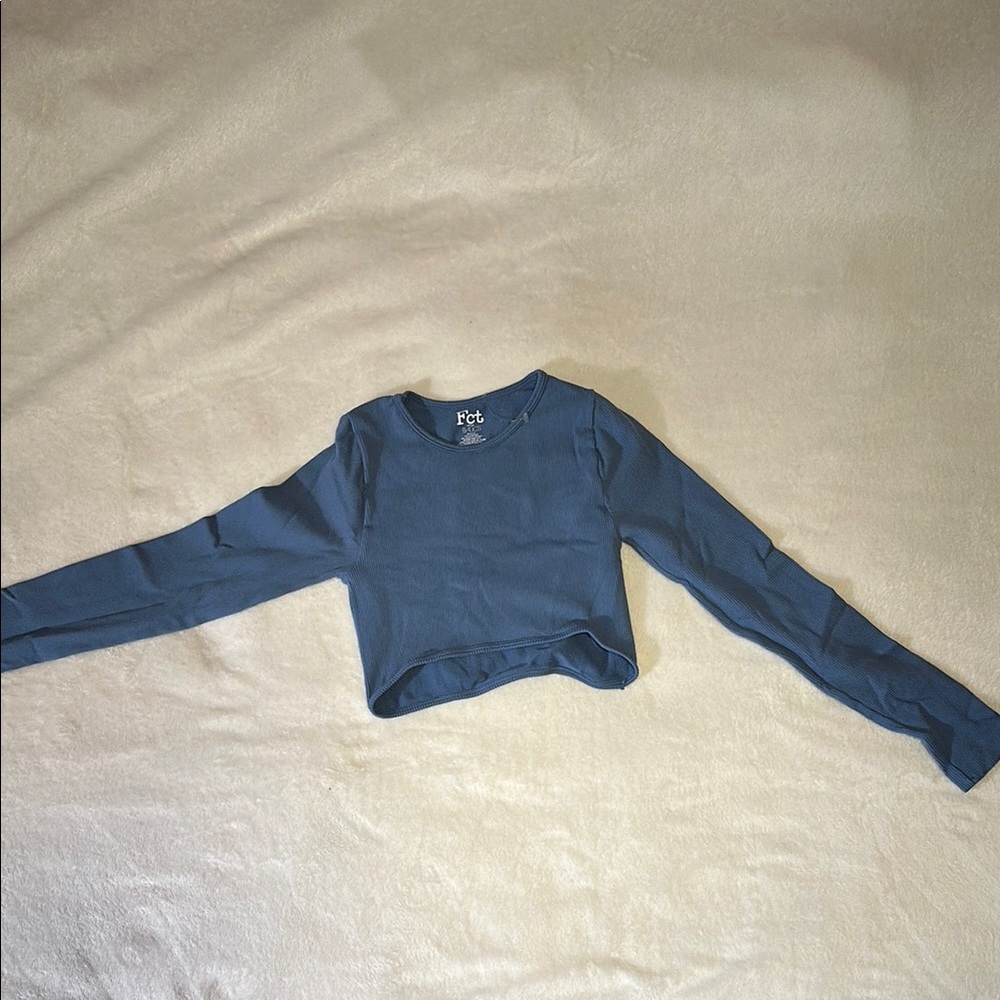 Blue Crop Top with Long Sleeves